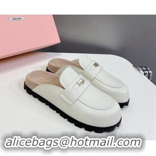 Most Popular Miu Miu Leather Platform Mules with Coin Charm White 904073