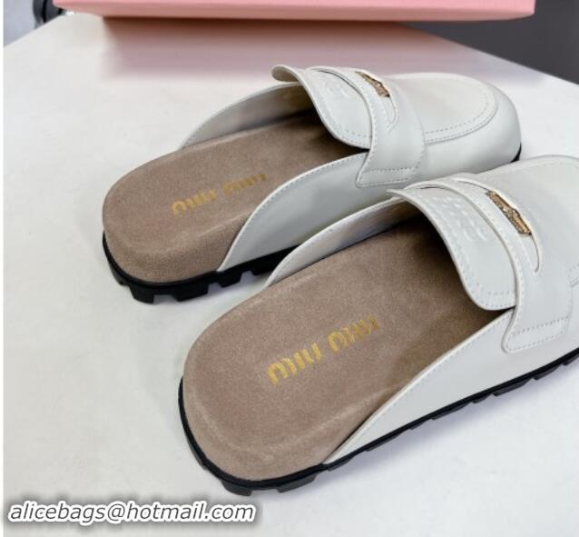 Most Popular Miu Miu Leather Platform Mules with Coin Charm White 904073