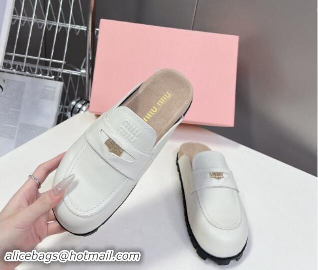 Most Popular Miu Miu Leather Platform Mules with Coin Charm White 904073