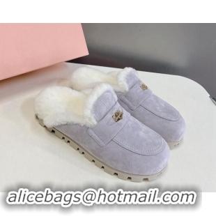 Low Cost Miu Miu Suede Wool Platform Mules with Coin Charm Light Purple 904077