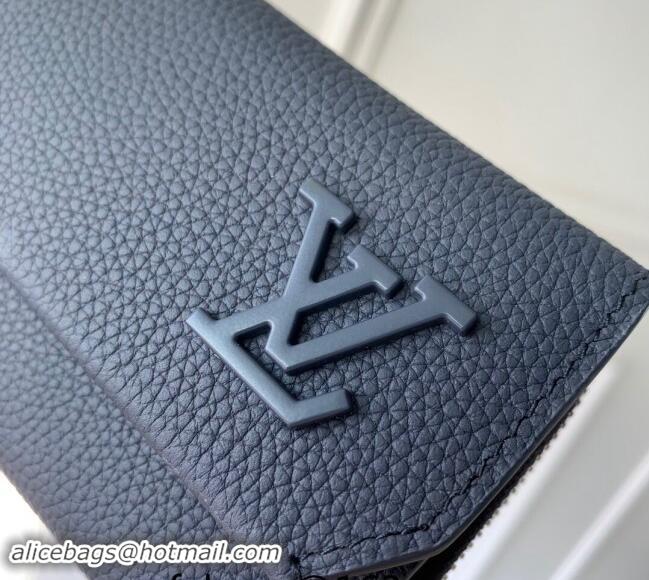 New Design Louis Vuitton Slender Pilot Wallet in LV Aerogram Leather M81740 Dark Blue 2024