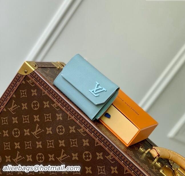 Good Product Louis Vuitton Slender Pilot Wallet in LV Aerogram Leather M81740 Light Blue 2024