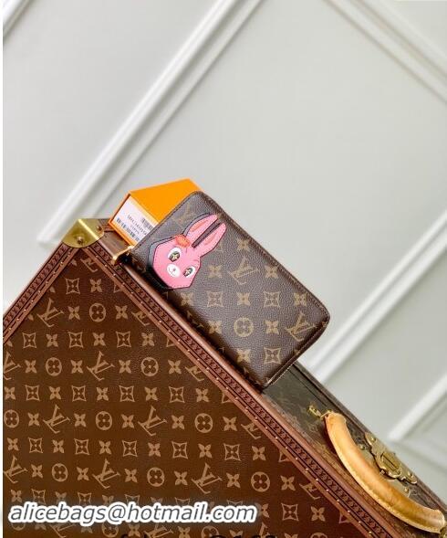 Unique Grade Louis Vuitton Zippy Wallet in Monogram Canvas with Pink Rabbit M83689 2024 Animal Objects 