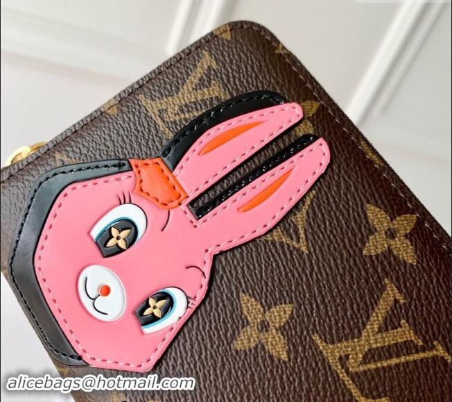 Unique Grade Louis Vuitton Zippy Wallet in Monogram Canvas with Pink Rabbit M83689 2024 Animal Objects 