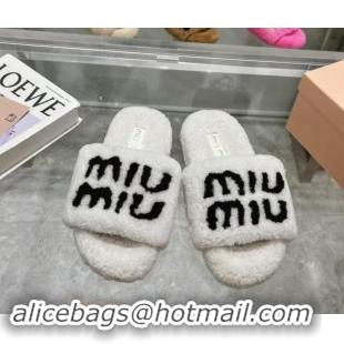 Grade Quality Miu Miu Wool Flat Slides Sandal White 904078