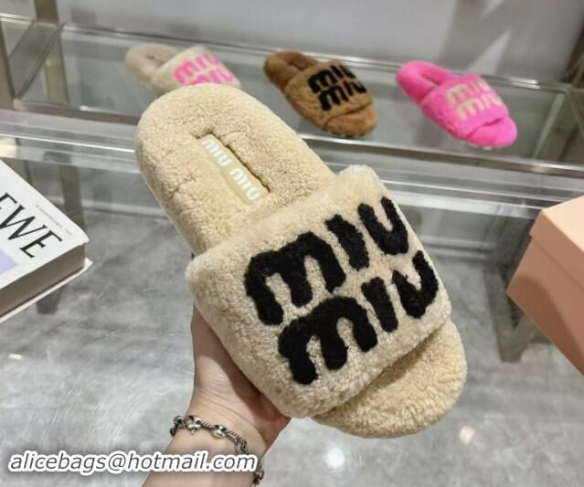 Perfect Miu Miu Wool Flat Slides Sandal Beige/Black 904080