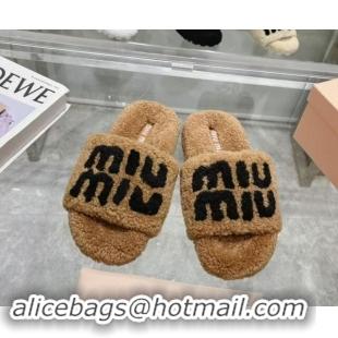 Best Grade Miu Miu Wool Flat Slides Sandal Brown 904081