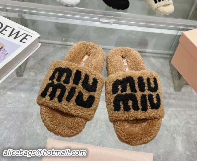 Best Grade Miu Miu Wool Flat Slides Sandal Brown 904081