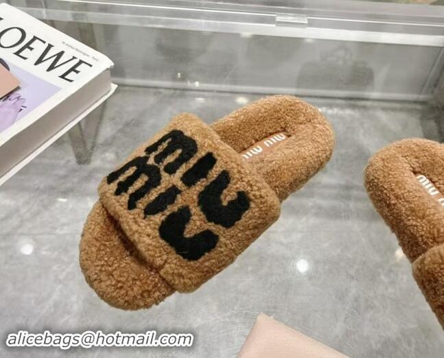 Best Grade Miu Miu Wool Flat Slides Sandal Brown 904081