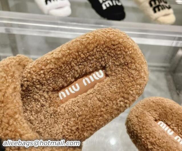 Best Grade Miu Miu Wool Flat Slides Sandal Brown 904081