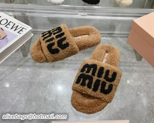 Best Grade Miu Miu Wool Flat Slides Sandal Brown 904081