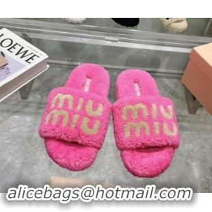 Top Design Miu Miu Wool Flat Slides Sandal Pink 904082