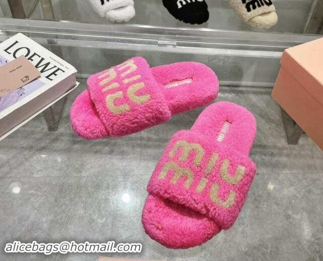 Top Design Miu Miu Wool Flat Slides Sandal Pink 904082