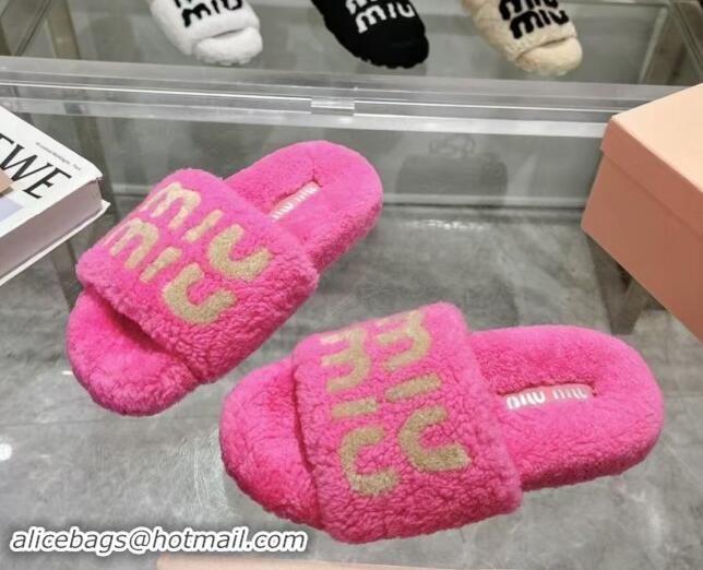 Top Design Miu Miu Wool Flat Slides Sandal Pink 904082