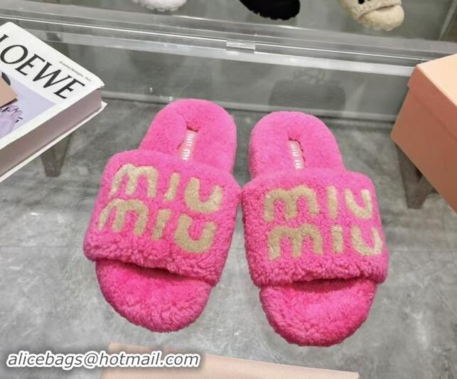 Top Design Miu Miu Wool Flat Slides Sandal Pink 904082