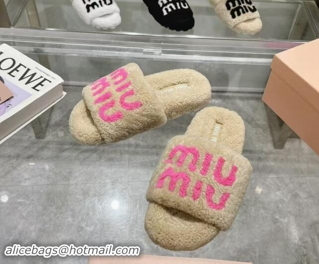 Top Grade Miu Miu Wool Flat Slides Sandal Beige/pink 904083