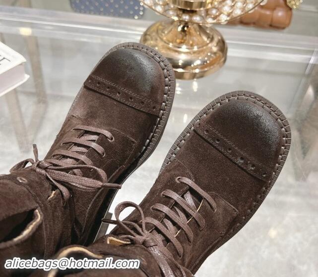 Best Product Miu Miu Suede laced up High Boots 3.5cm with Buckle Strap Dark Brown 012039