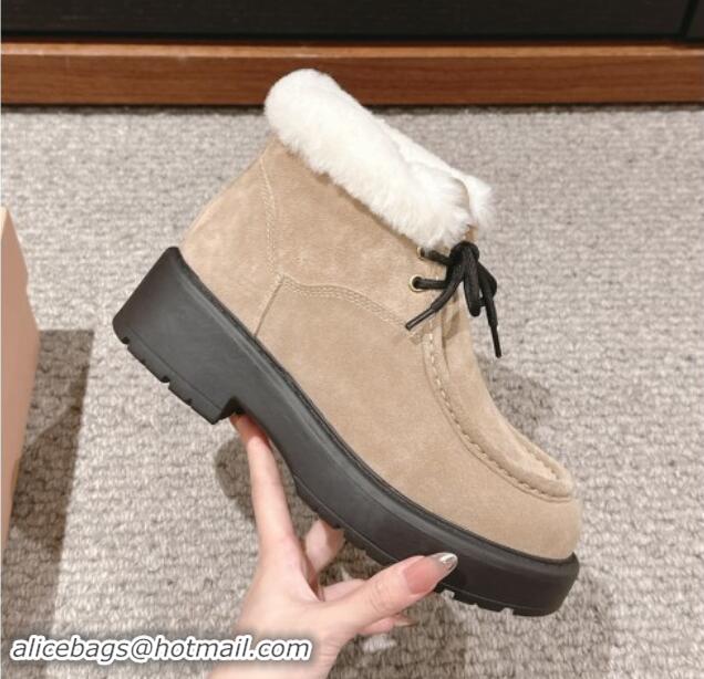 Pretty Style Miu Miu Fumé Ankle Boots 5cm in Suede and Wool Beige 012043