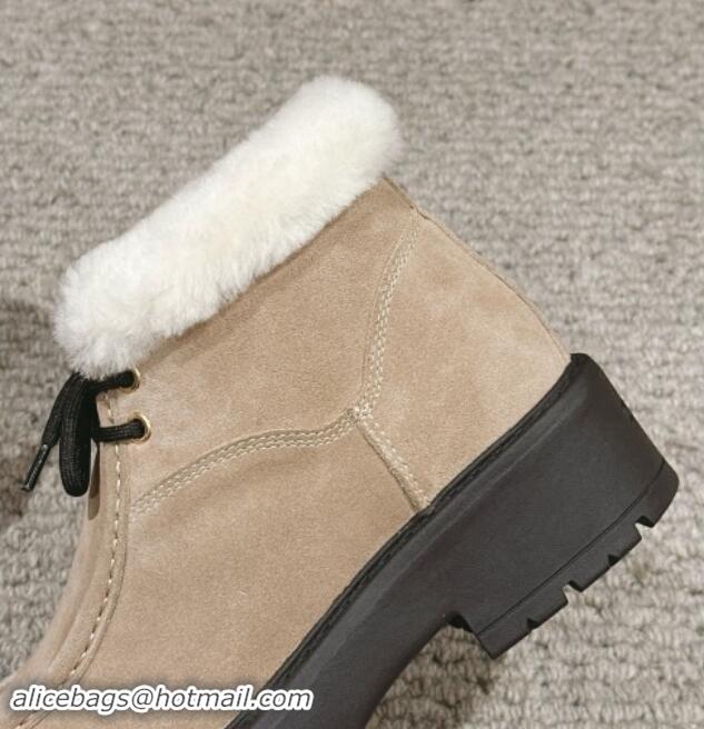 Pretty Style Miu Miu Fumé Ankle Boots 5cm in Suede and Wool Beige 012043