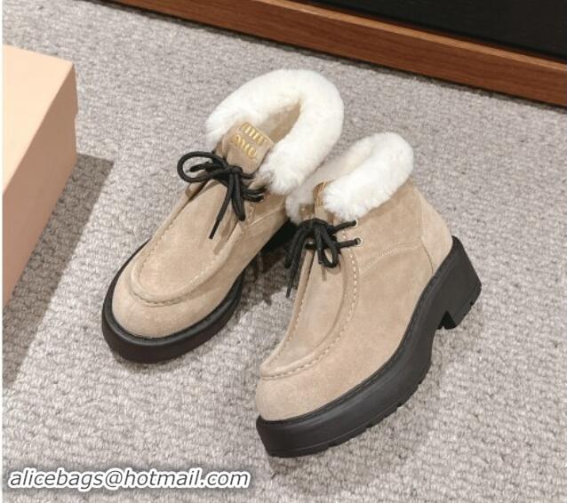 Pretty Style Miu Miu Fumé Ankle Boots 5cm in Suede and Wool Beige 012043