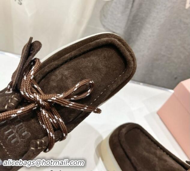 Purchase Miu Miu Suede delave wedge platform ankle boots 4.5cm Dark Brown 012051