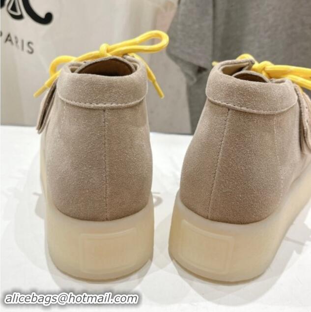 Popular Style Miu Miu Suede delave wedge platform ankle boots 4.5cm Beige 012052