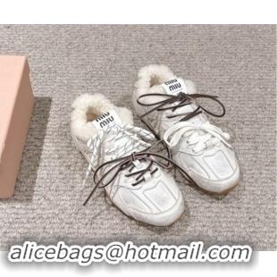 Low Price New Balance x Miu Miu 530 SL Sneakers in Bleached Leather and Shearling Fur 012053