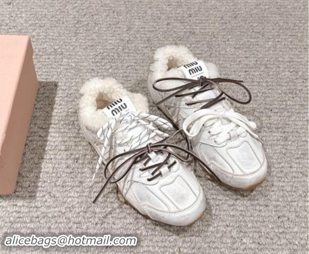 Low Price New Balance x Miu Miu 530 SL Sneakers in Bleached Leather and Shearling Fur 012053