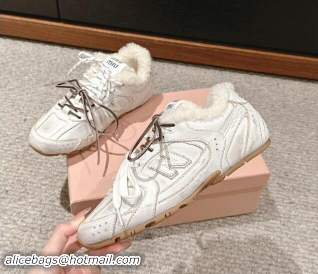 Low Price New Balance x Miu Miu 530 SL Sneakers in Bleached Leather and Shearling Fur 012053