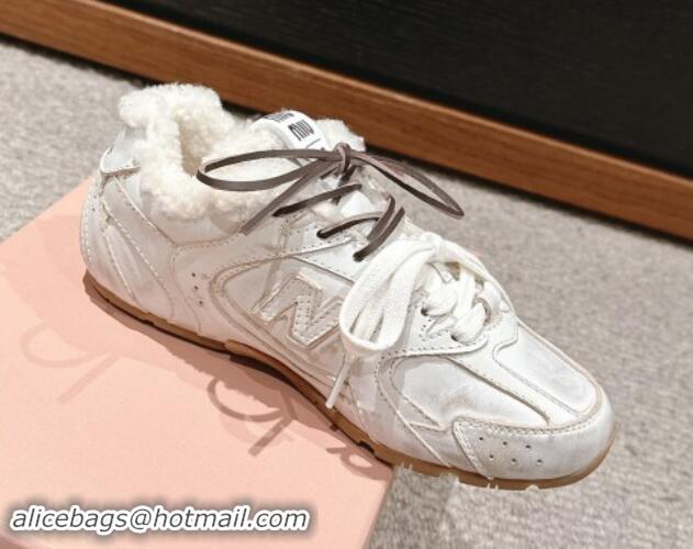 Low Price New Balance x Miu Miu 530 SL Sneakers in Bleached Leather and Shearling Fur 012053