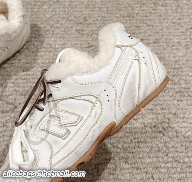 Low Price New Balance x Miu Miu 530 SL Sneakers in Bleached Leather and Shearling Fur 012053