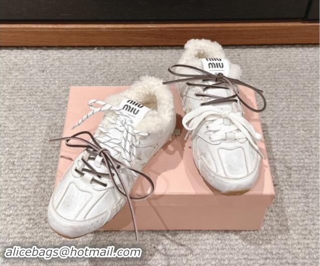 Low Price New Balance x Miu Miu 530 SL Sneakers in Bleached Leather and Shearling Fur 012053