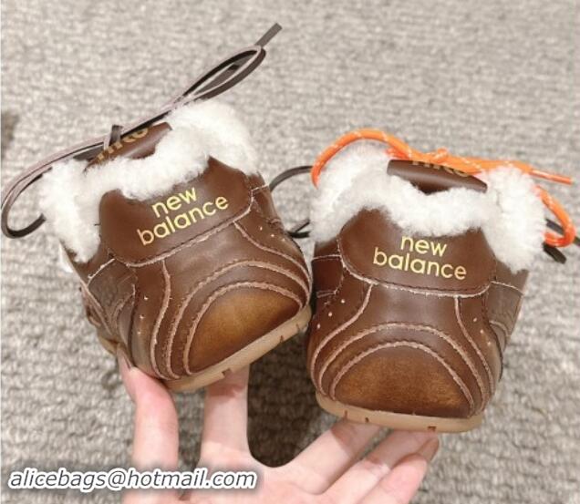 Duplicate New Balance x Miu Miu 530 SL Sneakers in Bleached Leather and Shearling Fur 5E165E Brown 012054