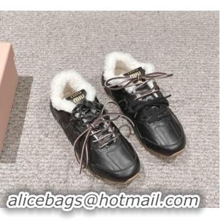 Charming New Balance x Miu Miu 530 SL Sneakers in Black Leather and Shearling Fur 5E165E 012055