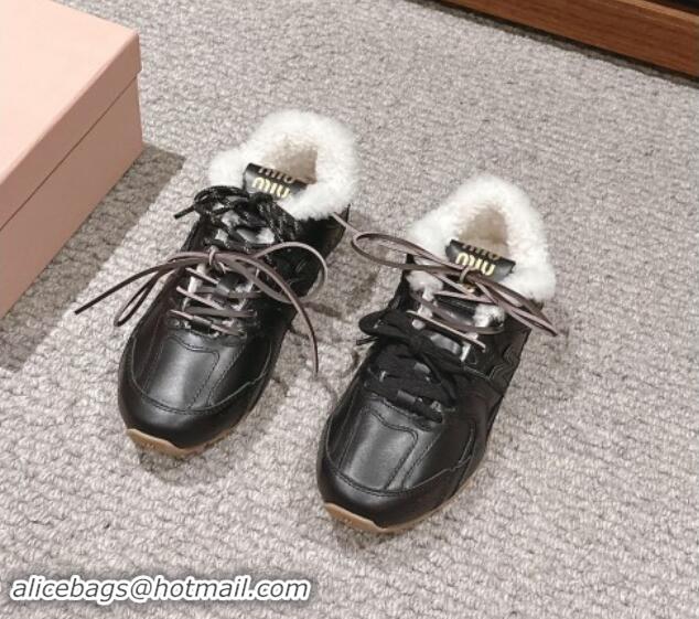 Charming New Balance x Miu Miu 530 SL Sneakers in Black Leather and Shearling Fur 5E165E 012055