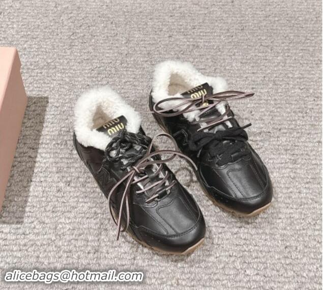 Charming New Balance x Miu Miu 530 SL Sneakers in Black Leather and Shearling Fur 5E165E 012055