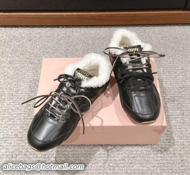 Charming New Balance x Miu Miu 530 SL Sneakers in Black Leather and Shearling Fur 5E165E 012055