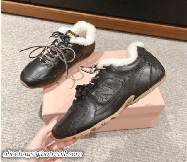 Charming New Balance x Miu Miu 530 SL Sneakers in Black Leather and Shearling Fur 5E165E 012055