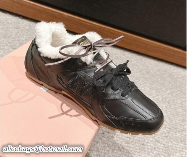 Charming New Balance x Miu Miu 530 SL Sneakers in Black Leather and Shearling Fur 5E165E 012055