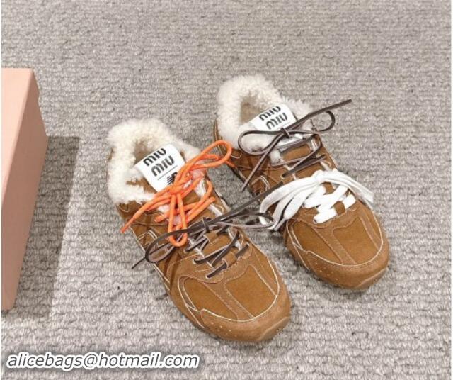 Stylish New Balance x Miu Miu 530 SL Sneakers in Suede and Shearling Fur 5E165E Brown 012057