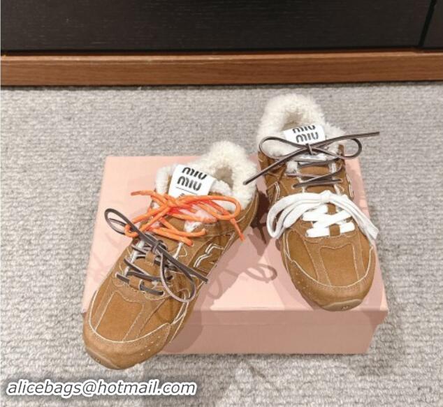 Stylish New Balance x Miu Miu 530 SL Sneakers in Suede and Shearling Fur 5E165E Brown 012057