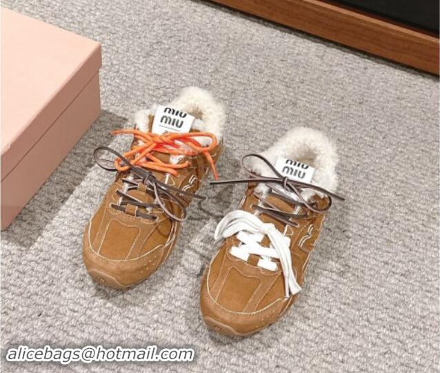 Stylish New Balance x Miu Miu 530 SL Sneakers in Suede and Shearling Fur 5E165E Brown 012057