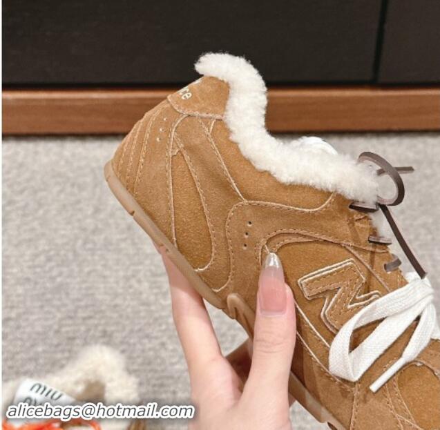 Stylish New Balance x Miu Miu 530 SL Sneakers in Suede and Shearling Fur 5E165E Brown 012057