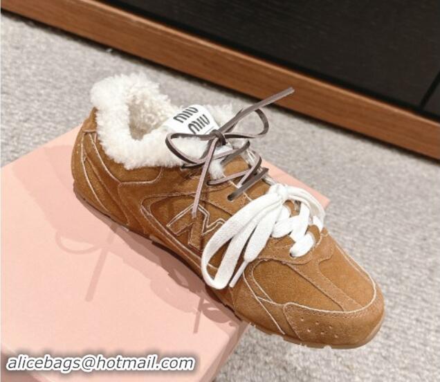 Stylish New Balance x Miu Miu 530 SL Sneakers in Suede and Shearling Fur 5E165E Brown 012057