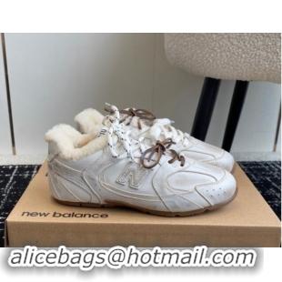 Shop Cheap New Balance x Miu Miu 530 SL Sneakers in White Bleached Leather and Wool Fur 5E165E 012058