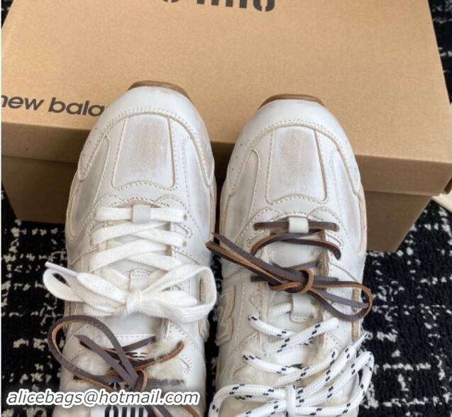 Shop Cheap New Balance x Miu Miu 530 SL Sneakers in White Bleached Leather and Wool Fur 5E165E 012058