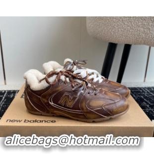 Charming New Balance x Miu Miu 530 SL Sneakers in Brown Bleached Leather and Wool Fur 5E165E 012059