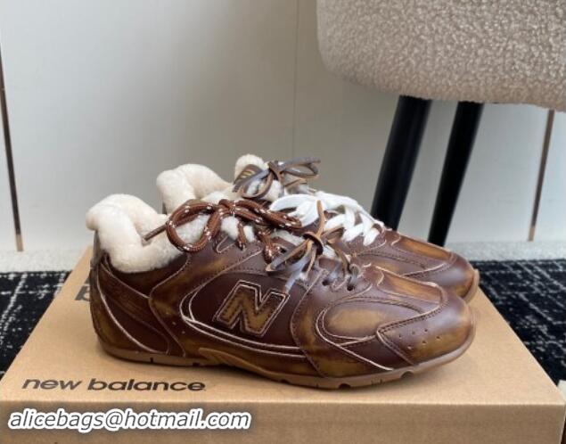 Charming New Balance x Miu Miu 530 SL Sneakers in Brown Bleached Leather and Wool Fur 5E165E 012059