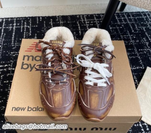 Charming New Balance x Miu Miu 530 SL Sneakers in Brown Bleached Leather and Wool Fur 5E165E 012059