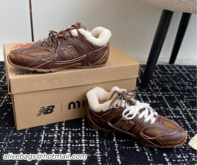 Charming New Balance x Miu Miu 530 SL Sneakers in Brown Bleached Leather and Wool Fur 5E165E 012059